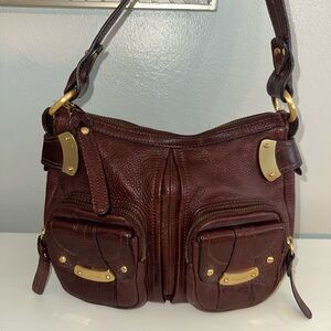 B. Makowsky Rich Brown Leather Shoulder Bag with Gold Accents